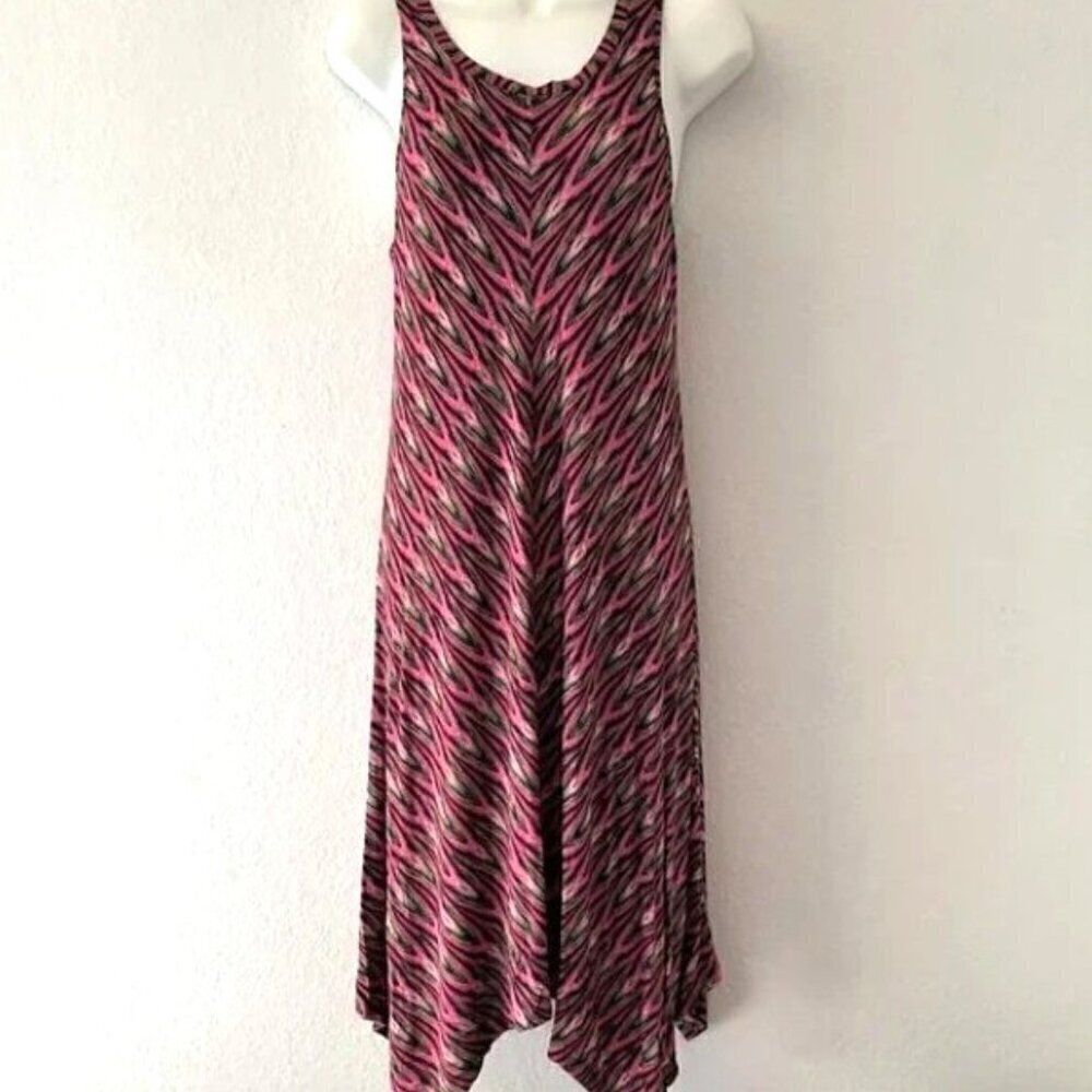 Cato Maxi Dress Shark Bite Hem Pink Green Large Like New